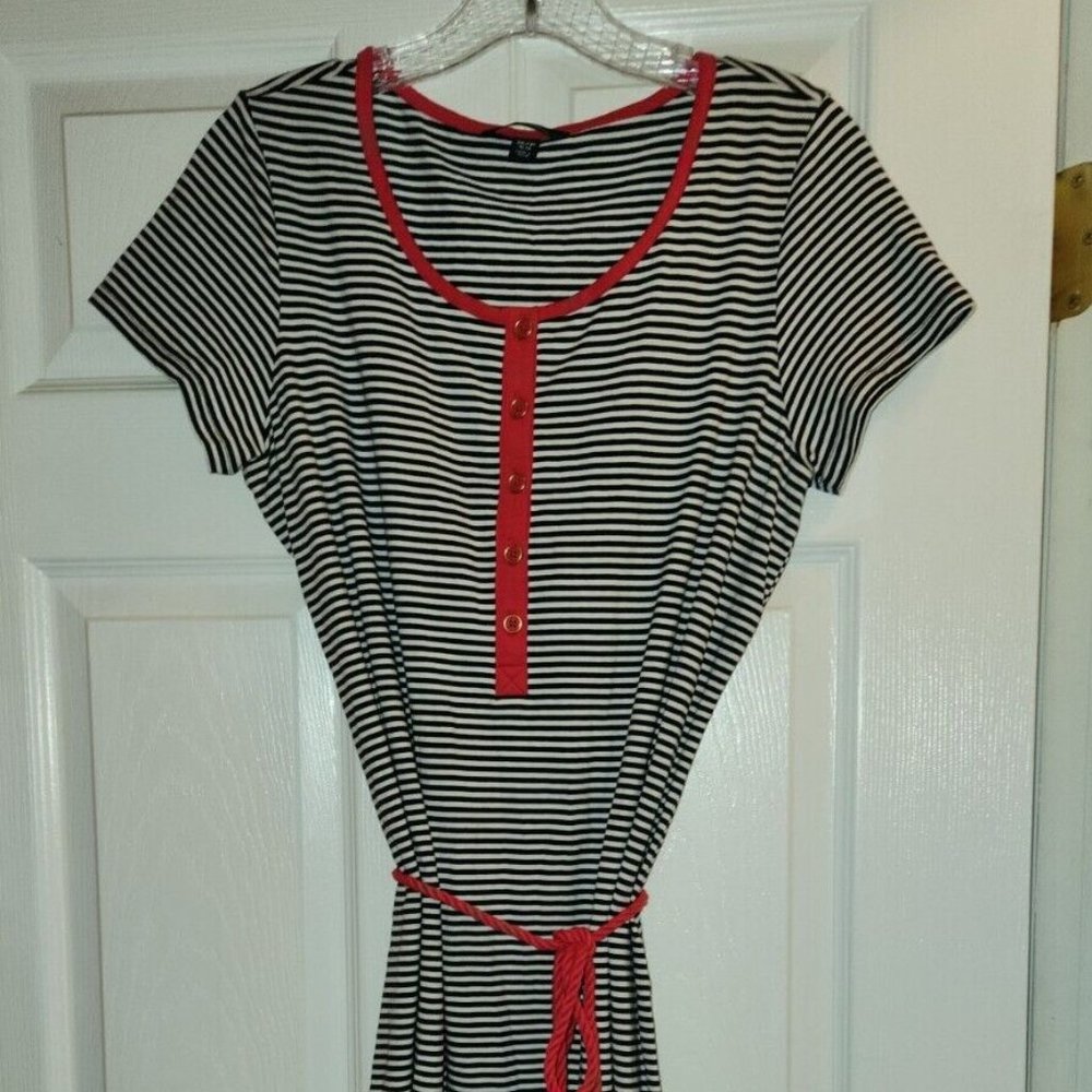 Lands' End Dress Midi M 10-12 Black/White Striped Short Sleeve T-shirt Nautical
